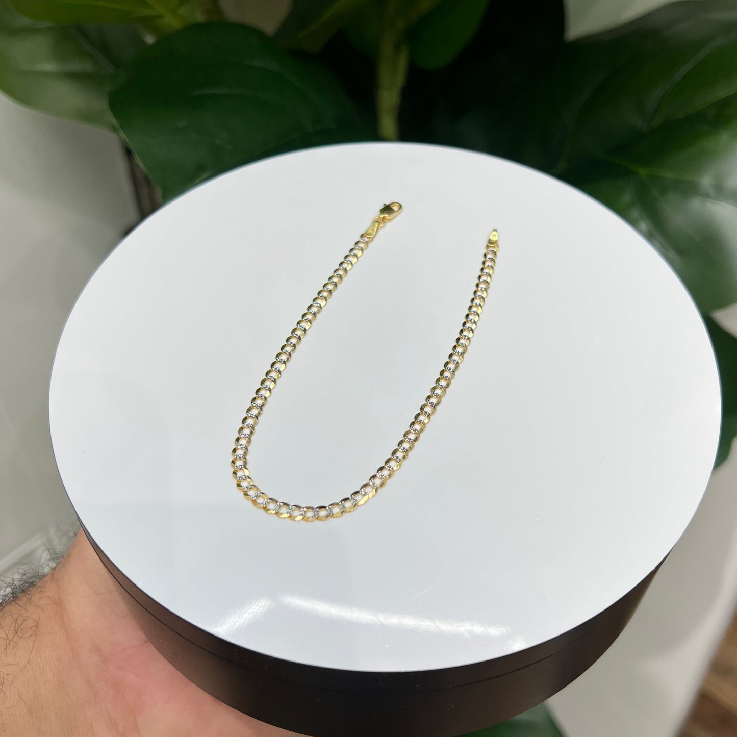 1289- NEW 14K Solid Cuban Curb Bracelet Two Tone (3.7mm)W.G