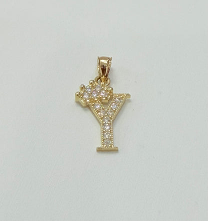 924- NEW 10K Letter Y Initial Full cz Pendant W.G