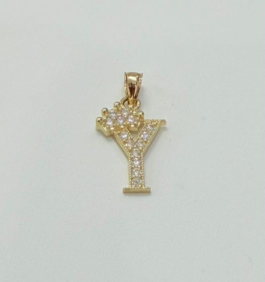 924- NEW 10K Letter Y Initial Full cz Pendant W.G