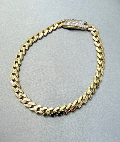 1723- NEW 14K Hollow Cuban Monaci Bracelet 7” (5.2mm) W.G