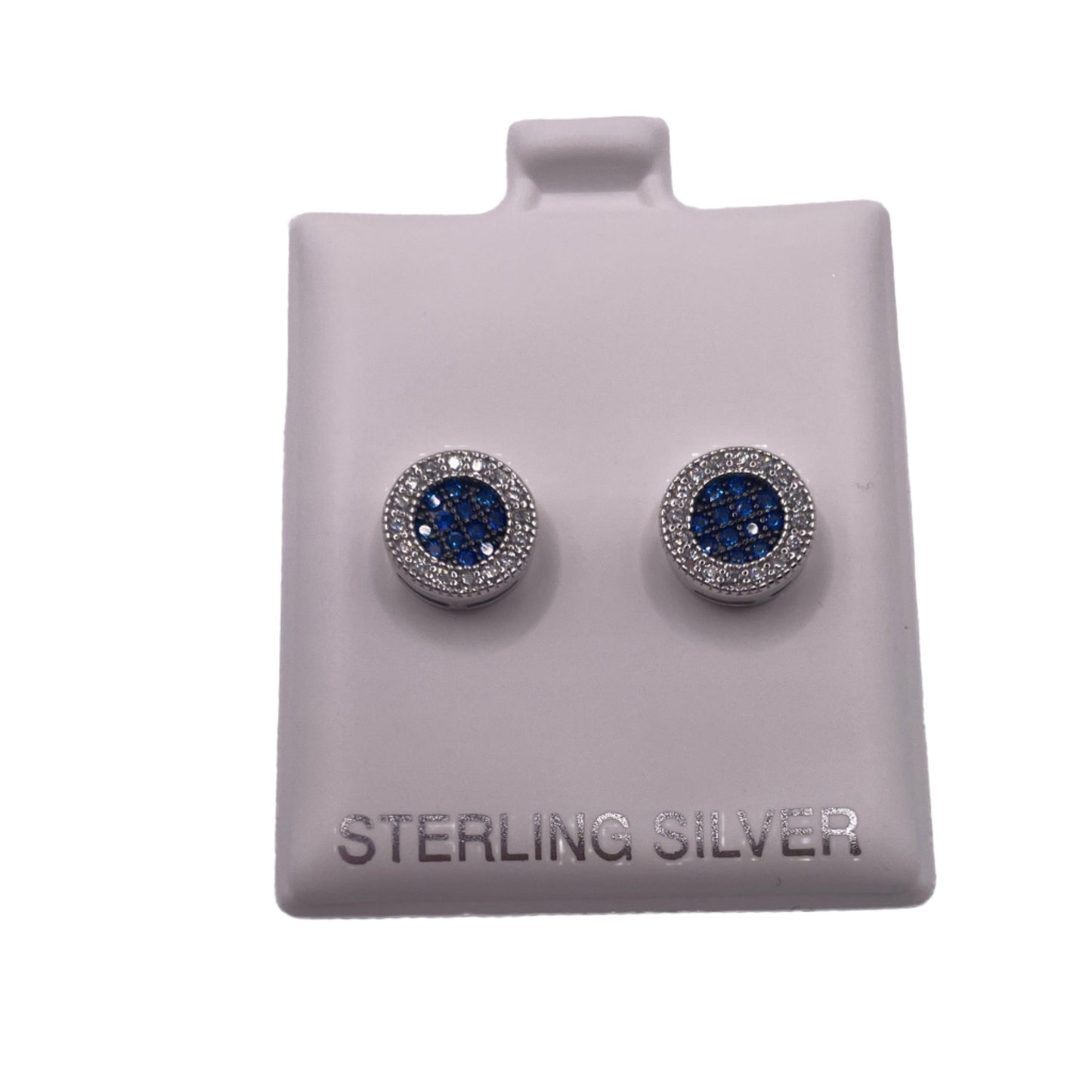 S530- .925 Blue CZ Stones Circle Studs Earrings