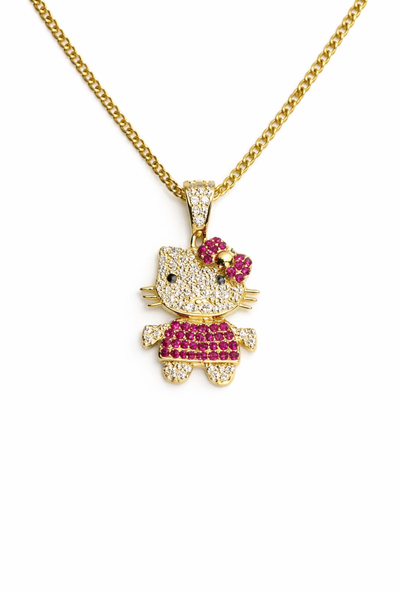 1501- NEW 14K Full Cz Hello Kitty Gold Pendant W.G