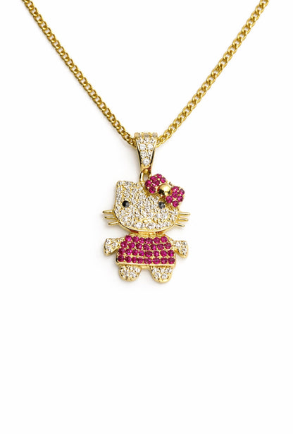 1501- NEW 14K Full Cz Hello Kitty Gold Pendant W.G