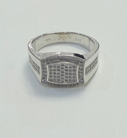 S422- 925 Sterling Silver Men's Micro Pave Rectangle Shape CZ Ring Sz 11