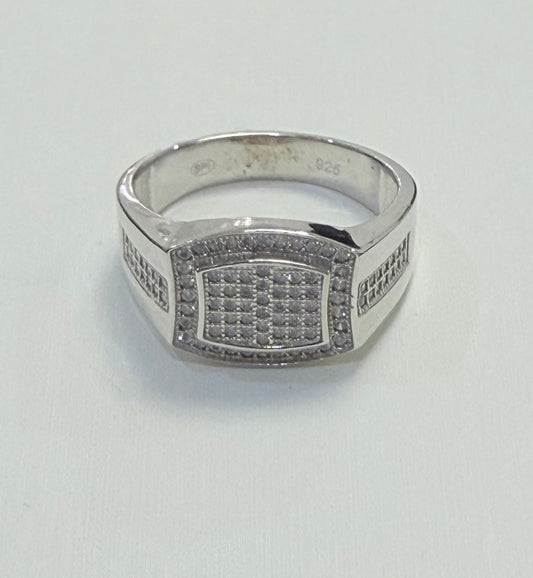 S422 - Anillo de circonita cúbica rectangular con micro pavé para hombre en plata de ley 925, talla 11