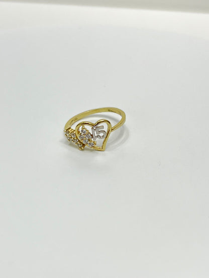 1486- NEW 10K Double Heart Quinceañera Ring W.G