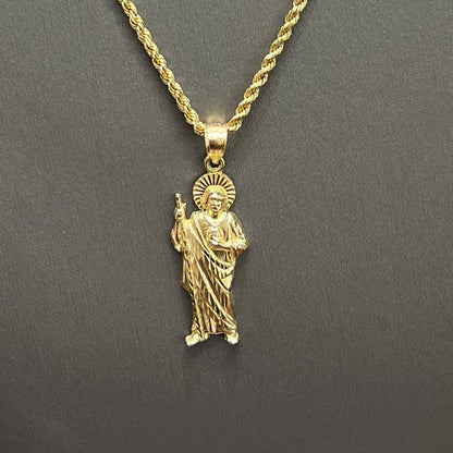 C72- NEW 14K Hollow Rope Chain 18" (2mm) + St. Jude Pendant Set W.G