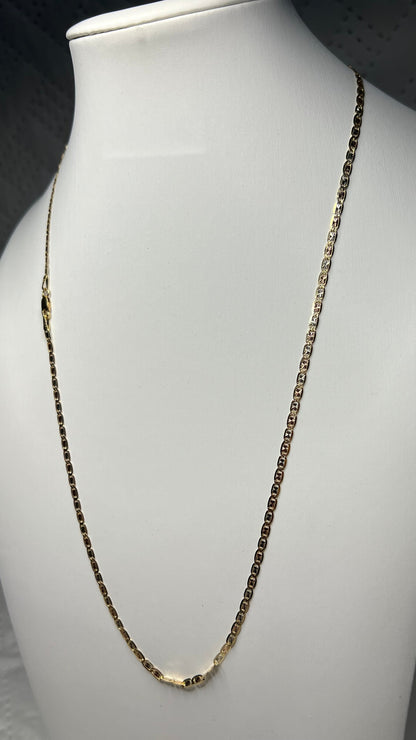 0040- NEW 14K Tri-Color Gold Flat  Valentino Link Chain (2.75mm) W.G