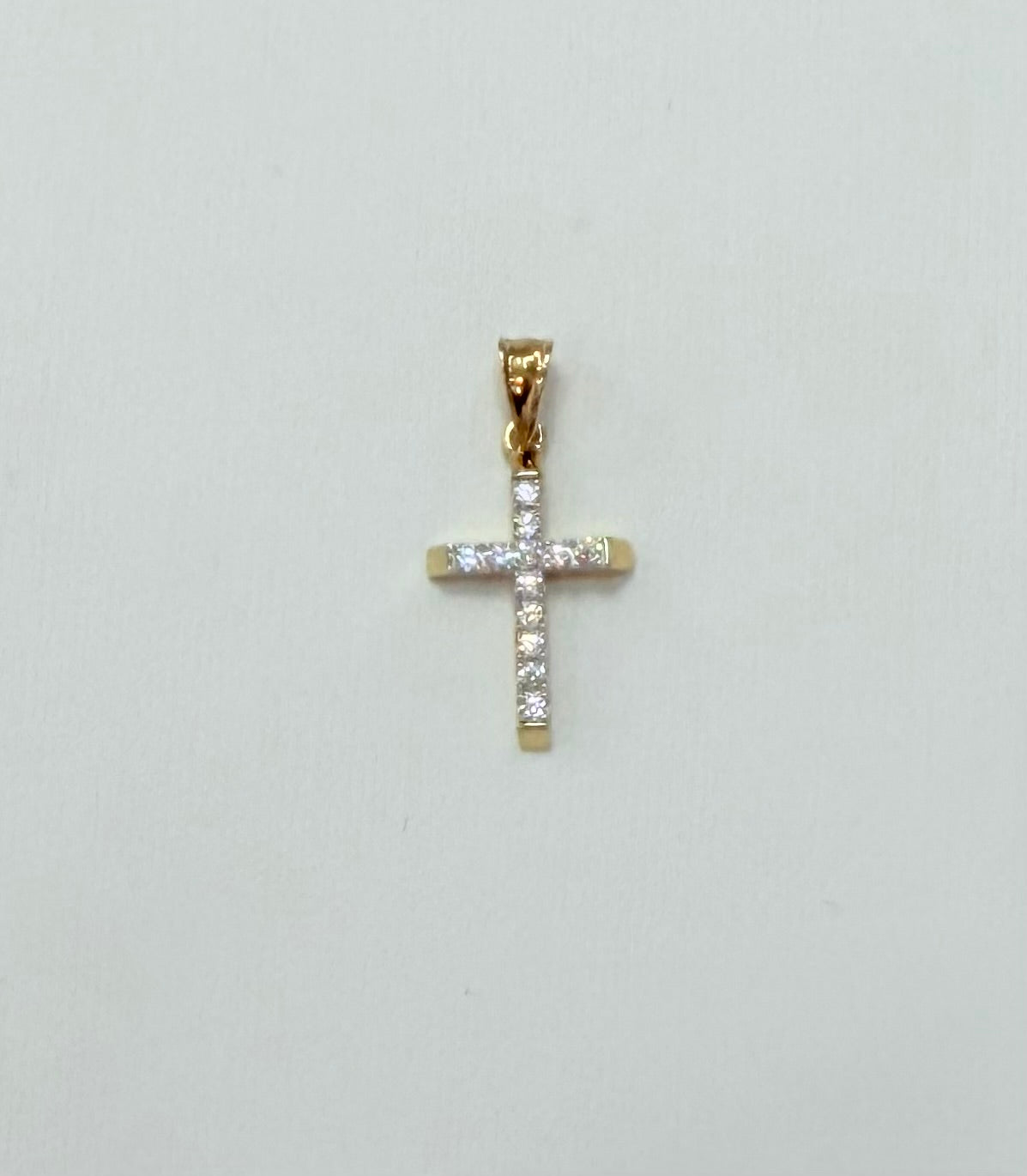 1791- NEW 14K Full Cz Small Cross Pendant W.G