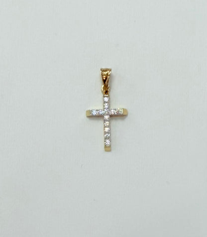 1791- NEW 14K Full Cz Small Cross Pendant W.G