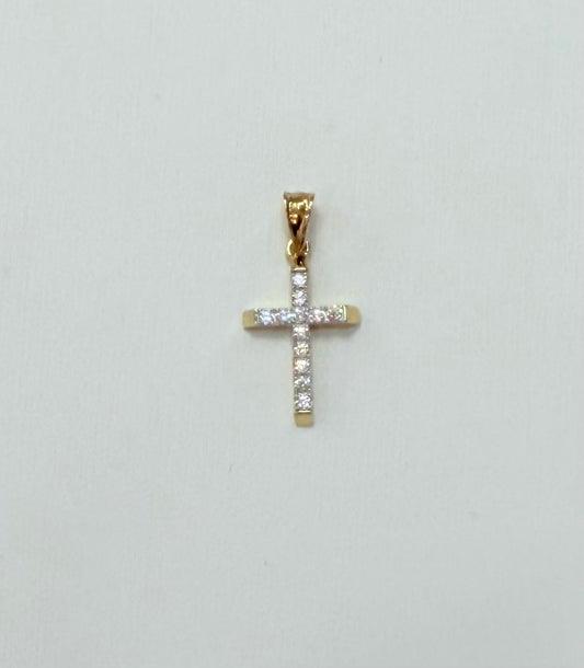 1791- NEW 14K Full Cz Small Cross Pendant W.G