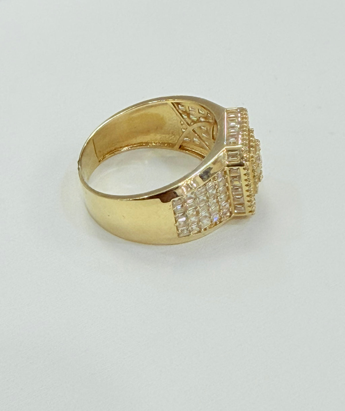 1351- NEW 14K Baguette Cut Square Ice Out Men's Ring W.G