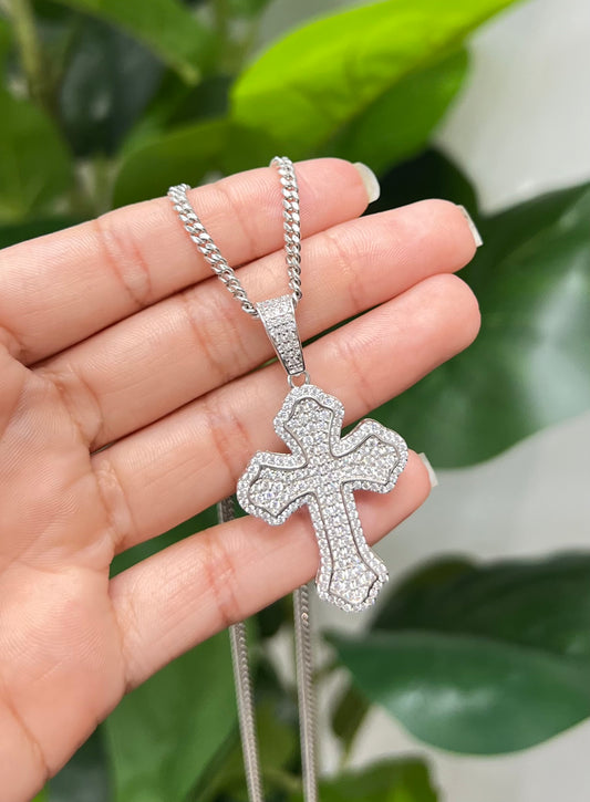 S858- NEW .925 Sterling Silver Fashion Full Cz Cross Pendant W.G