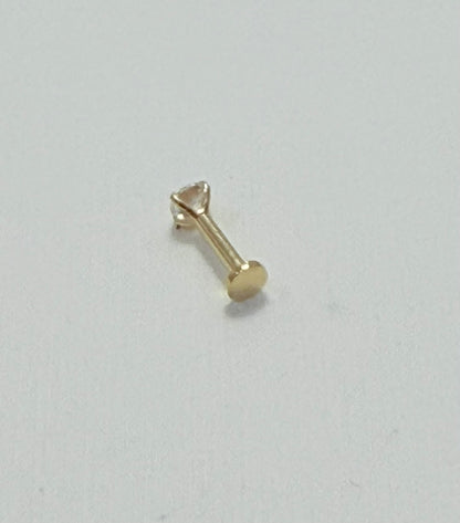 P2- NEW 14K Gold Threadless Push-in Labret, Flat Back Studs W.G