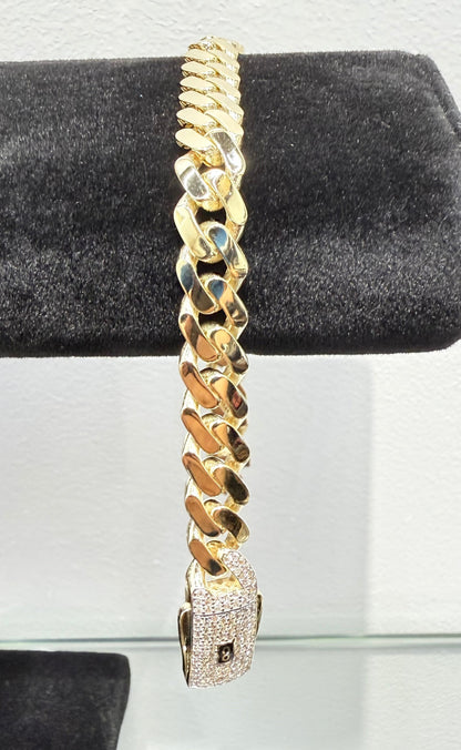 1082- NEW 14k Hollow Cuban Monaci Bracelet 8” (7mm)W.G
