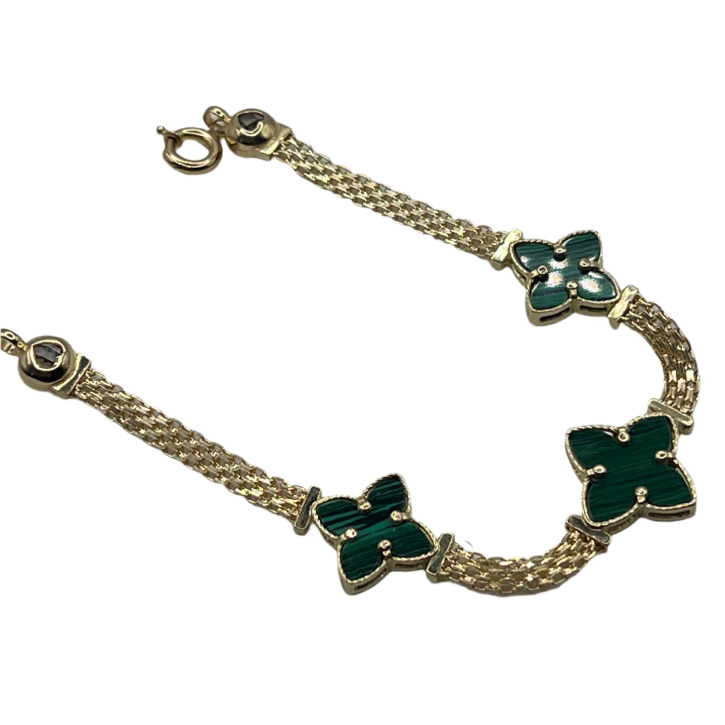 639- NEW 14k Yellow Gold Green Van clover Bracelet 4.33mm (W.G)