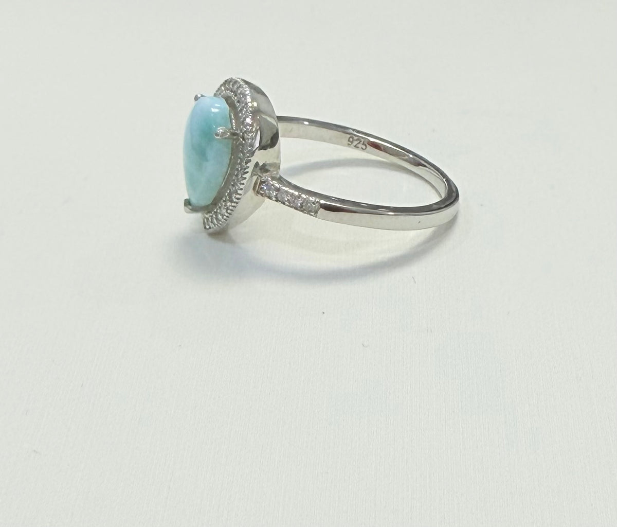 S888- NEW .925 Tear Drop Larimar Ring (W.G)