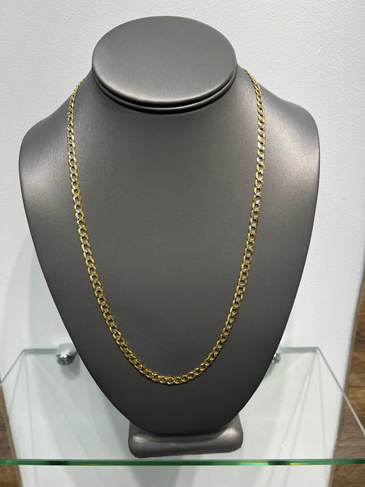 1208- NEW 14K Solid Cuban Curb Link Two Tone Chain (4.7mm) W.G