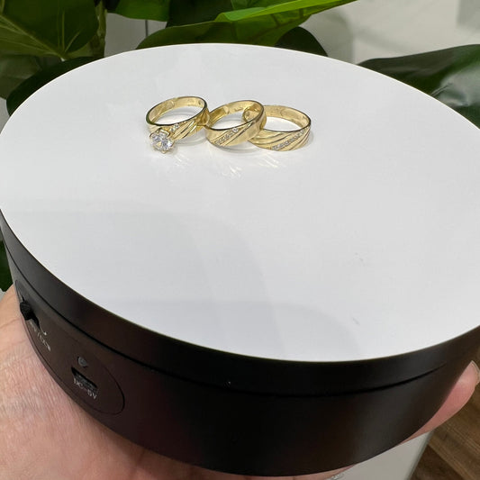1233- NEW 14K Trio Wedding Ring Set W.G