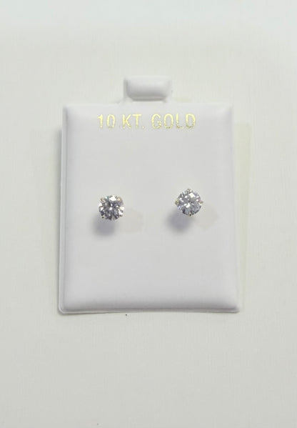 1690- NEW 10K Gold Zirconia Stud Earrings (5mm) W.G