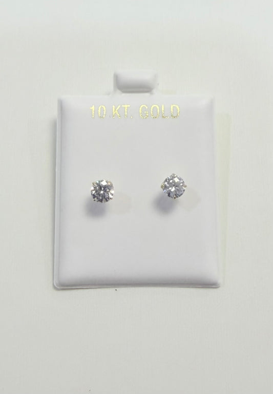 1690- NEW 10K Gold Zirconia Stud Earrings (5mm) W.G