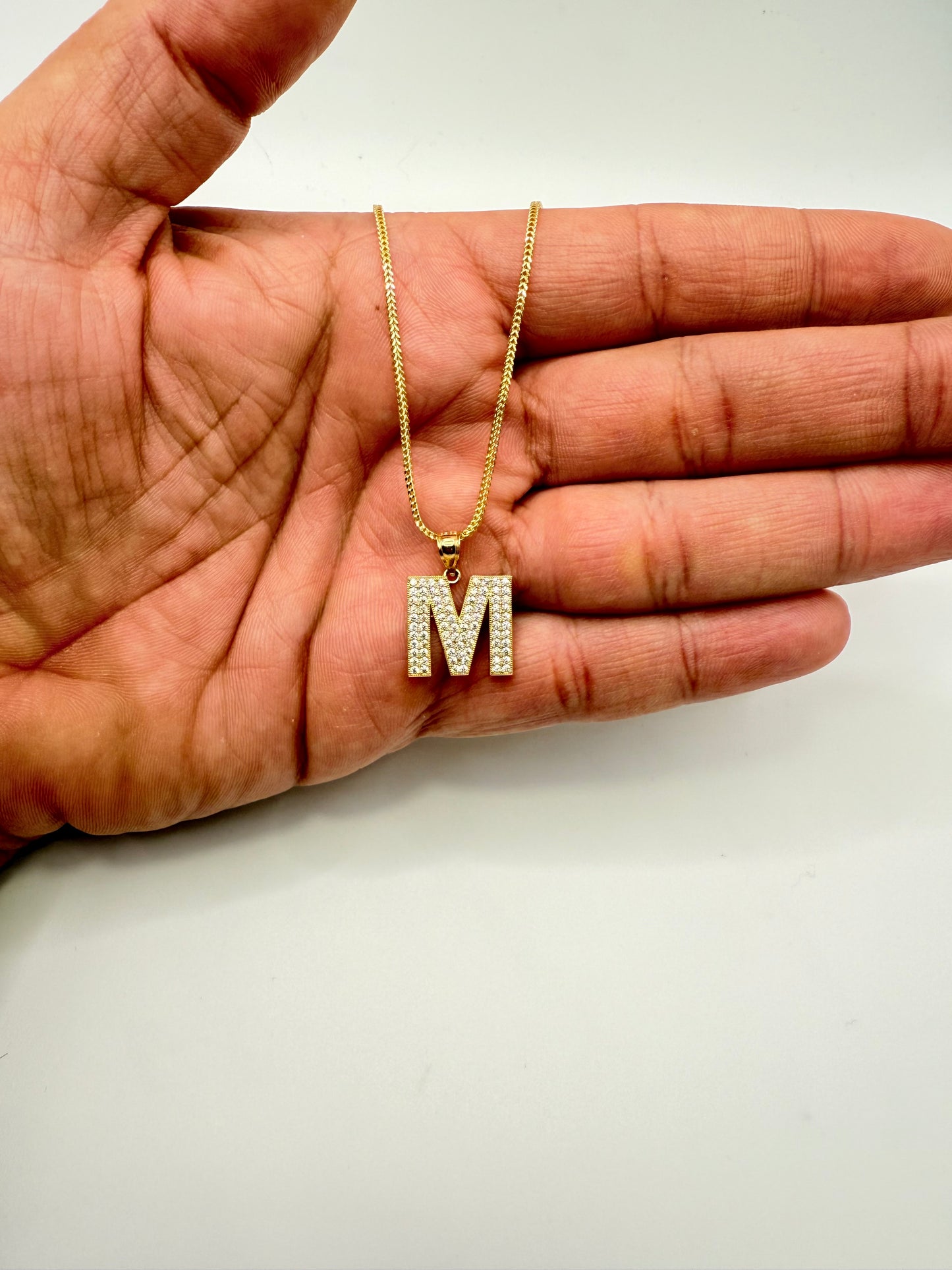 C14- NEW 14K Franco Chain and Letter M Pendant Set