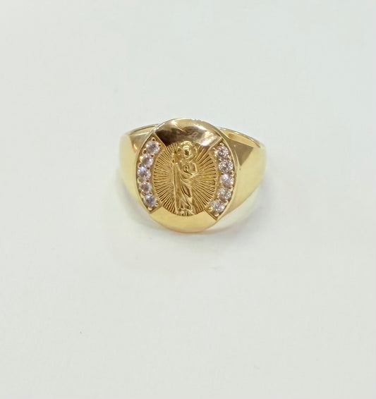 293-  NEW 14K St. Jude w/ Cubic Zirconia Men's Ring W.G