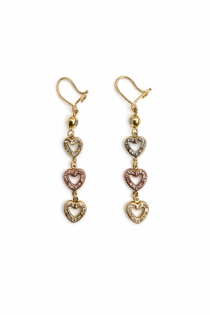 644- NEW 14K Gold Heart Dangling Earrings (36mm) W.G