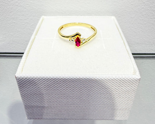 1113- NEW 14K Thin Red Oval Stone Ring W.G