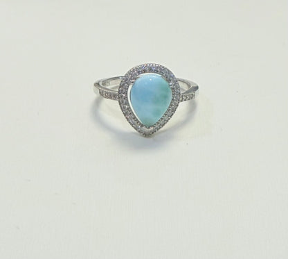 S888- NEW .925 Tear Drop Larimar Ring (W.G)