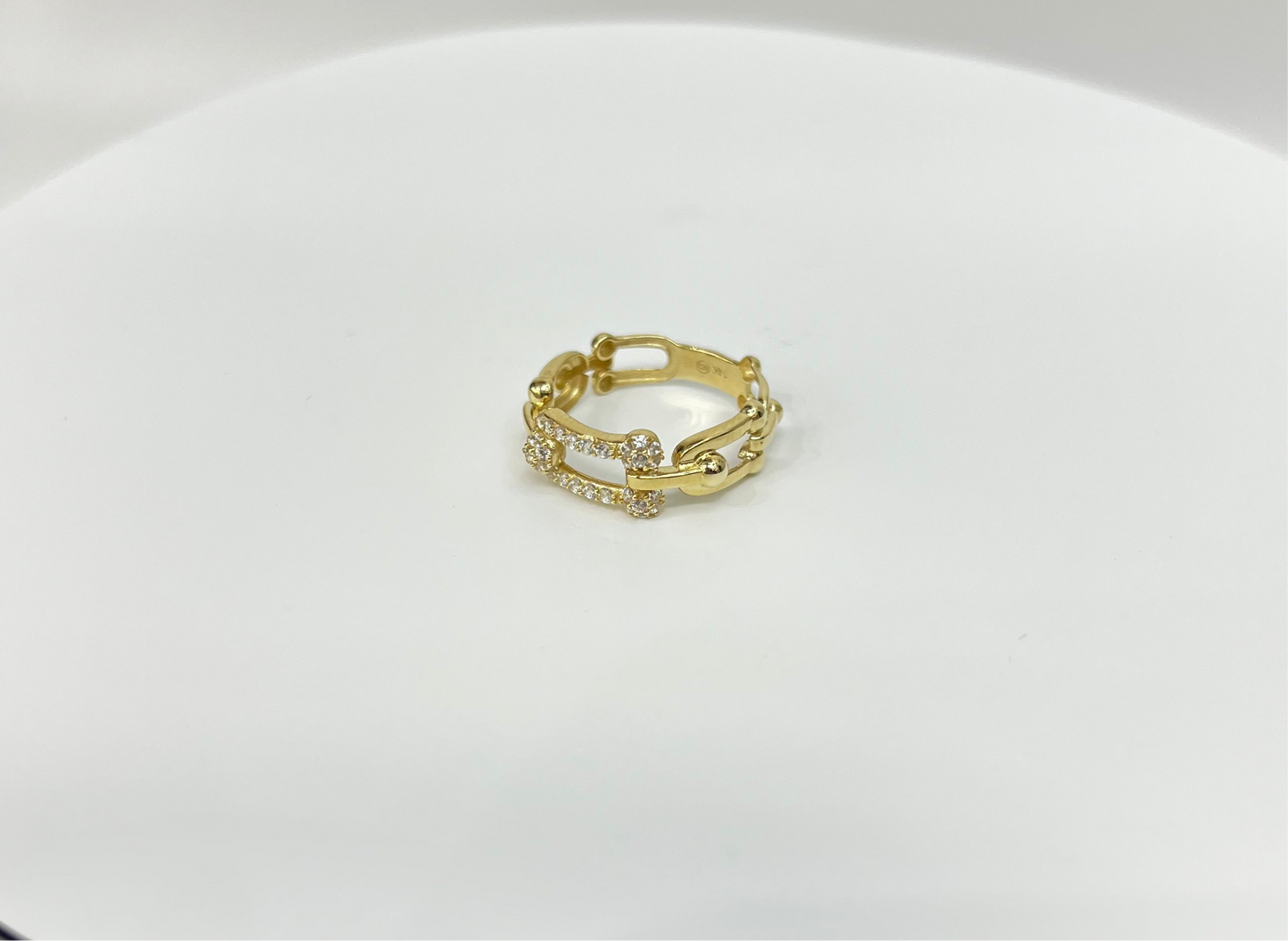 1493- NEW 14K Fashion Bead U Link Ring W.G