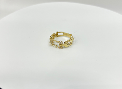 1493- NEW 14K Fashion Bead U Link Ring W.G