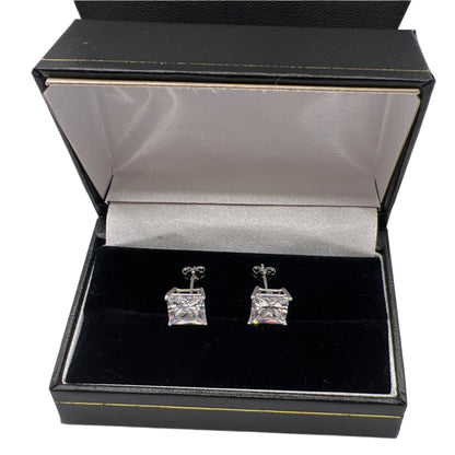 S451- 925 Sterling Silver Square Basket Clear CZ Stud Earring 8mm