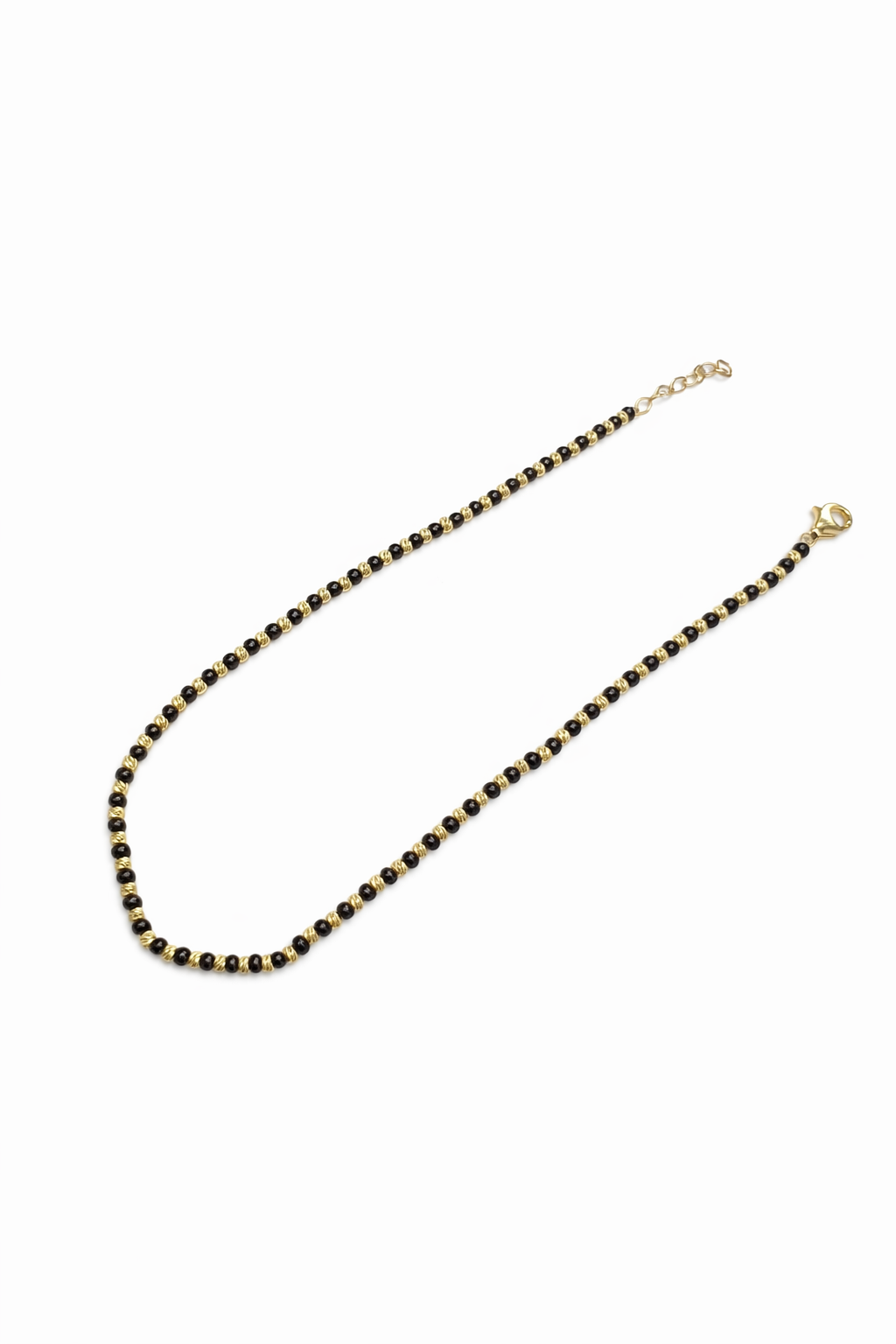 991- 14K Gold Black Beads Anklet Bracelet 10” (3mm) W.G