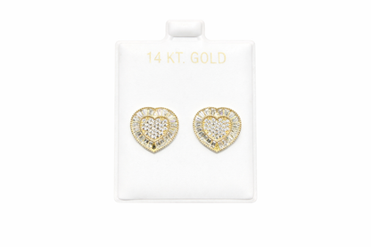 1058- 14K Full CZ Baguette Cut Around Heart Shape Stud Earrings W.G