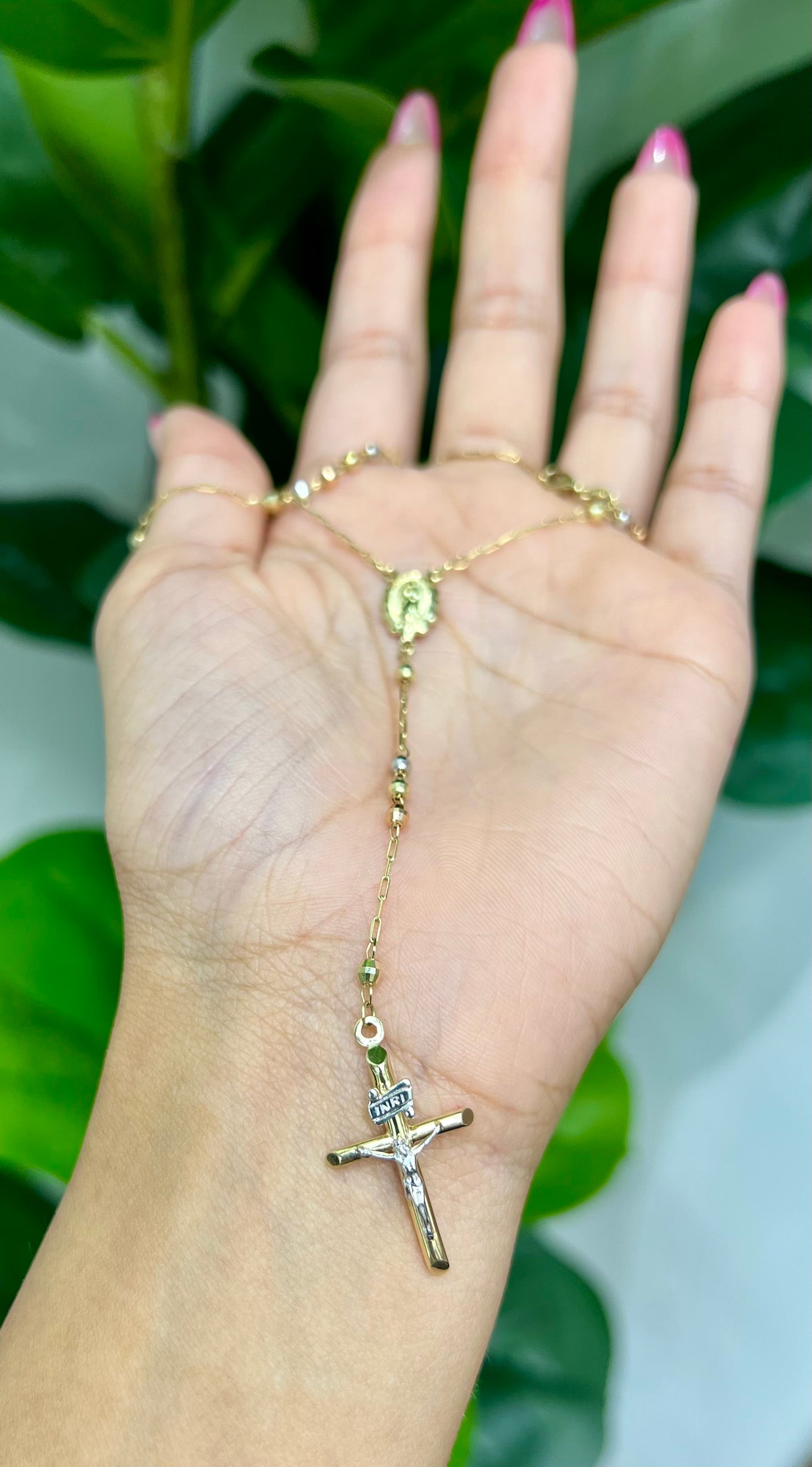 1161-NEW 14K Tri Color Gold Rosary Chain (2.8mm)W.G