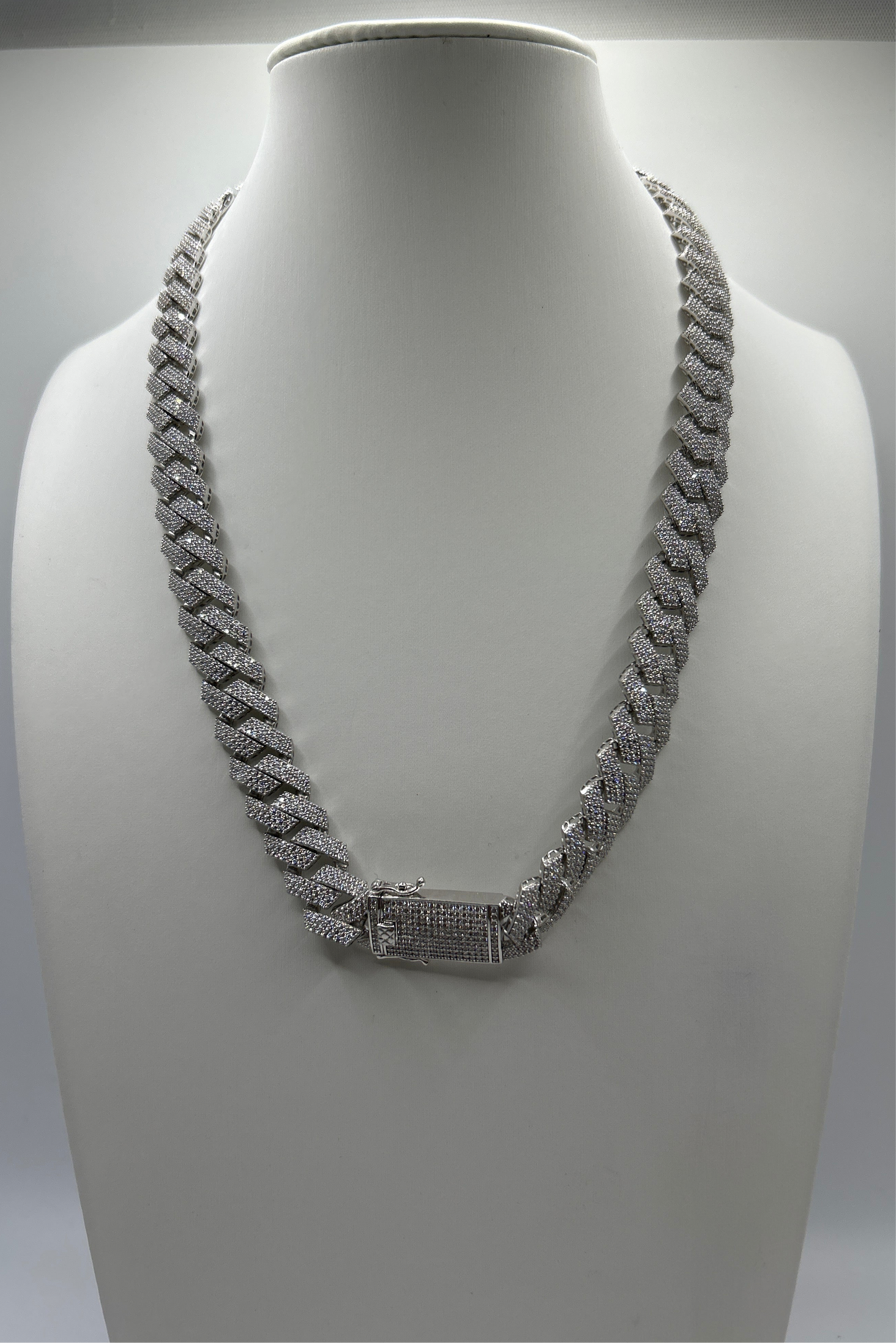 S786- Silver Encrusted Miami Cuban Chain 20”