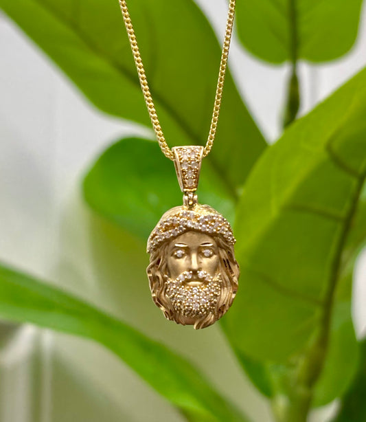 908- NEW 14K 3D Jesus Face Pendant W.G