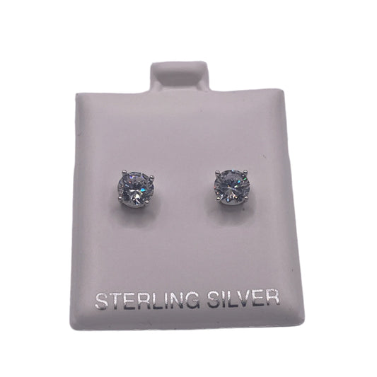 S735- Cz Stone Silver Stud Earrings 6MM