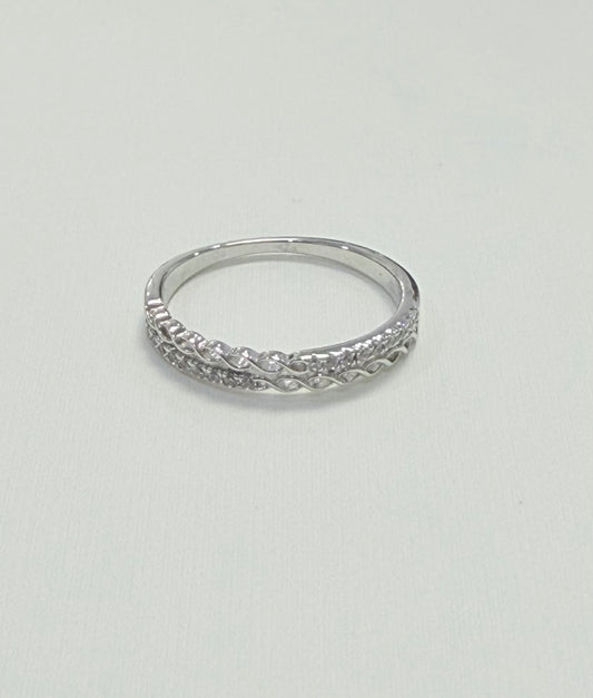 S446- NEW .925 Sterling Silver Micro Eternity CZ Ring W.G