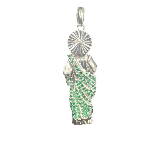 S0010- Saint Jude Small Green Stones Pendant Only