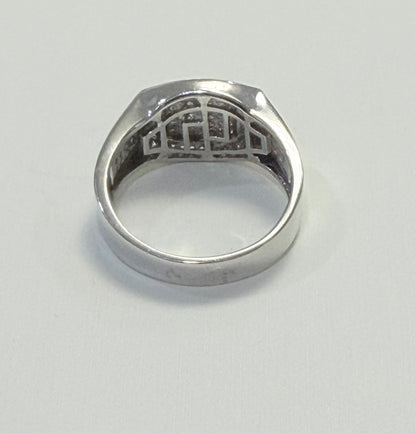 S422- 925 Sterling Silver Men's Micro Pave Rectangle Shape CZ Ring Sz 11