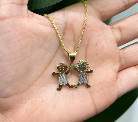 00120- NEW 14K Gold Two Kids Pendant (W.G)