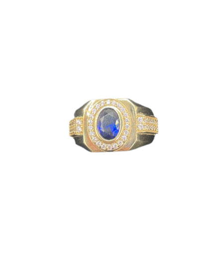 493- 14K Big Blue Stone Ring Sz 10