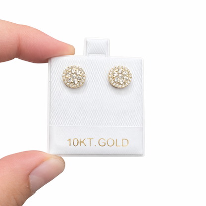 1372- NEW 10K Iced Round Full Cz Stud Earrings (8.5mm) W.G