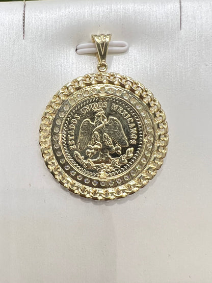 1646- NEW 10K Gold Centenario Coin Charm 50 Pesos Pendant W.G