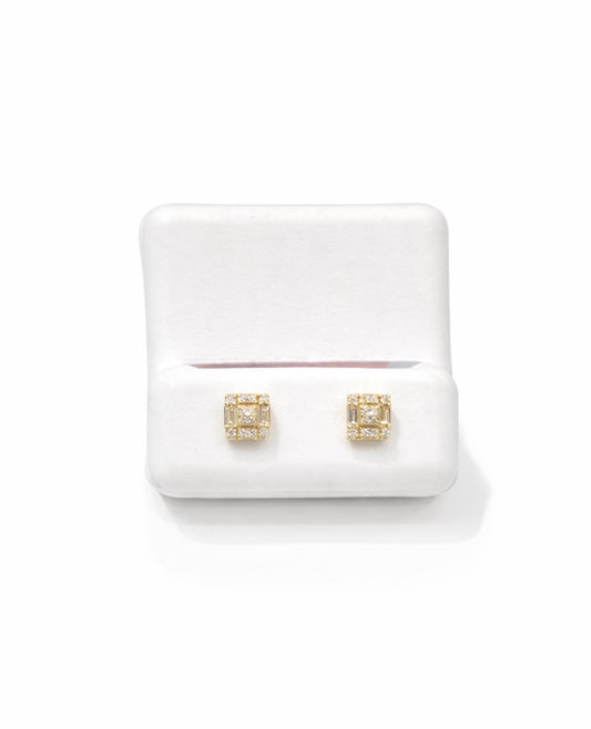 D7-NEW 10K Square Stud Earrings Natural Full Diamonds 💎0.3ct W.G