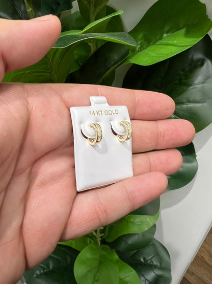 1091- NEW 14K Clear CZ Huggie Hoop Earrings (3x11.3mm) W.G