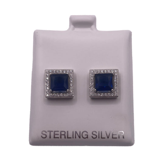 S535- .925 Square Blue Stone Stud Earrings