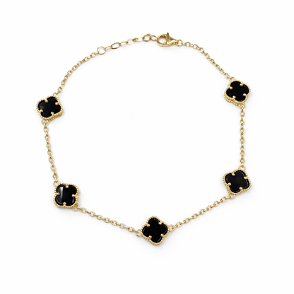 1604- NEW 14K Black Trebol Bracelet 7.5”+ 1” ext W.G